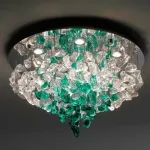 Серия потолочных люстр из подвесных элементов неправильной формы из цветного стекла на дисковом потолочном основании с точечными источниками света TIFFANI CH D100 от ImperiumLoft