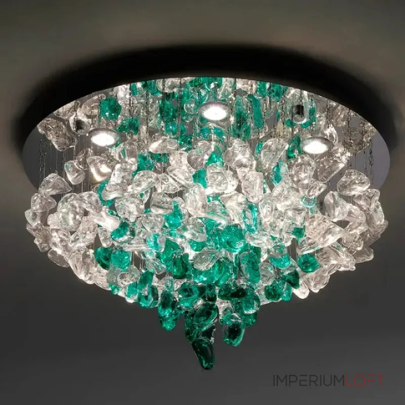 Серия потолочных люстр из подвесных элементов неправильной формы из цветного стекла на дисковом потолочном основании с точечными источниками света TIFFANI CH D100 от ImperiumLoft