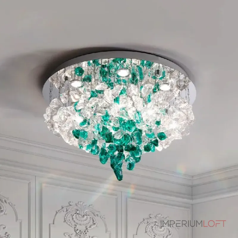 Серия потолочных люстр из подвесных элементов неправильной формы из цветного стекла на дисковом потолочном основании с точечными источниками света TIFFANI CH D100 от ImperiumLoft