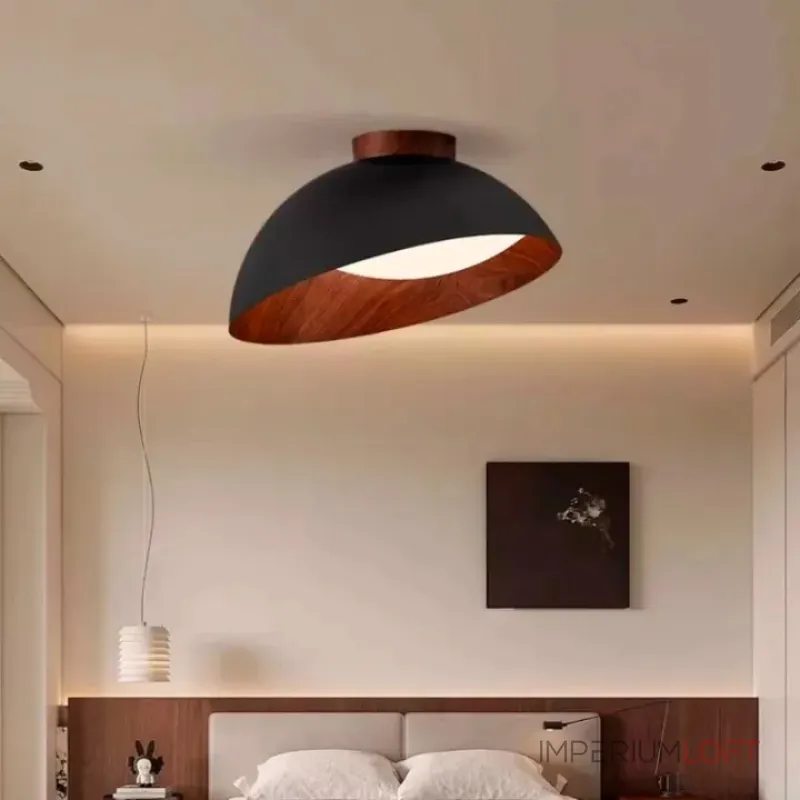 Потолочные светильники с асимметричными купольными плафонами с внутренней отделкой под дерево EDVIN Black от ImperiumLoft