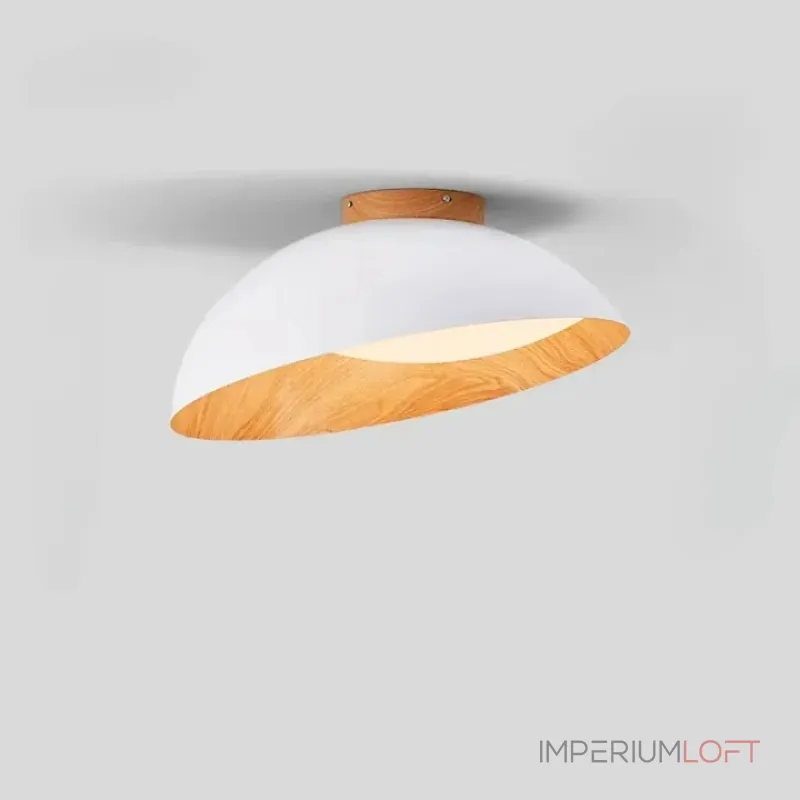 Потолочные светильники с асимметричными купольными плафонами с внутренней отделкой под дерево EDVIN White от ImperiumLoft