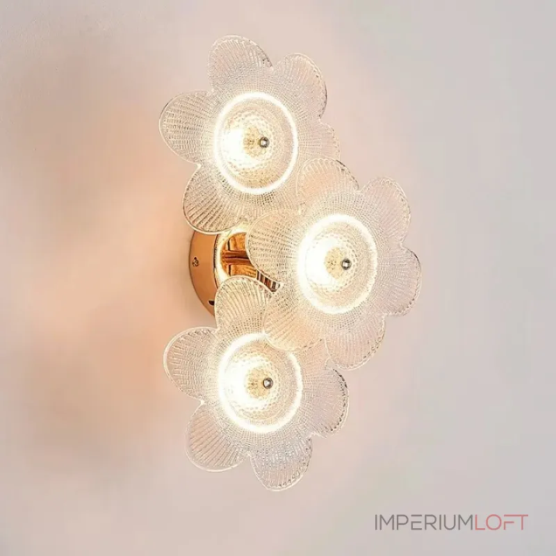 Настенный светильник с цветочной композицией из рельефного стекла на металлическом основании PAW FAB P3 ImperiumLoft