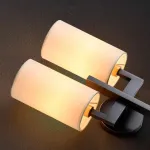 Настенный светильник с двумя цилиндрическими текстильными абажурами на латунной стойке CONSTANS Black ImperiumLoft