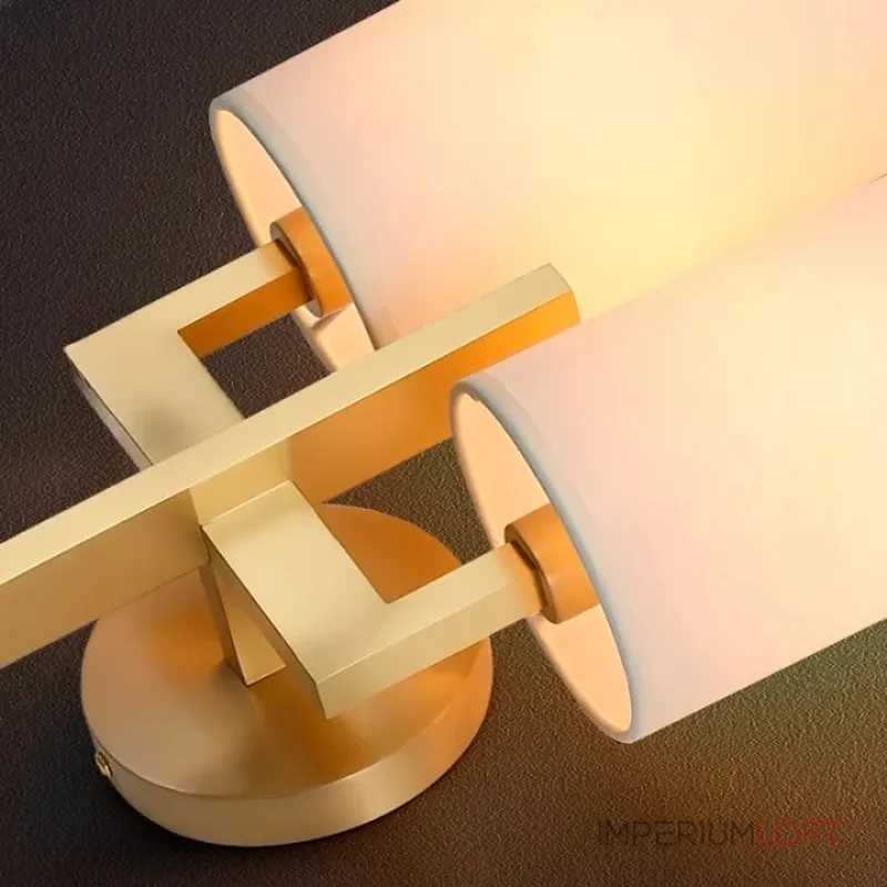 Настенный светильник с двумя цилиндрическими текстильными абажурами на латунной стойке CONSTANS Gold ImperiumLoft