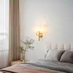 Настенный светильник с двумя цилиндрическими текстильными абажурами на латунной стойке CONSTANS Gold ImperiumLoft