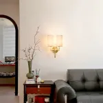 Настенный светильник с двумя цилиндрическими текстильными абажурами на латунной стойке CONSTANS Gold ImperiumLoft