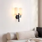 Настенный светильник с двумя цилиндрическими текстильными абажурами на латунной стойке CONSTANS Black ImperiumLoft