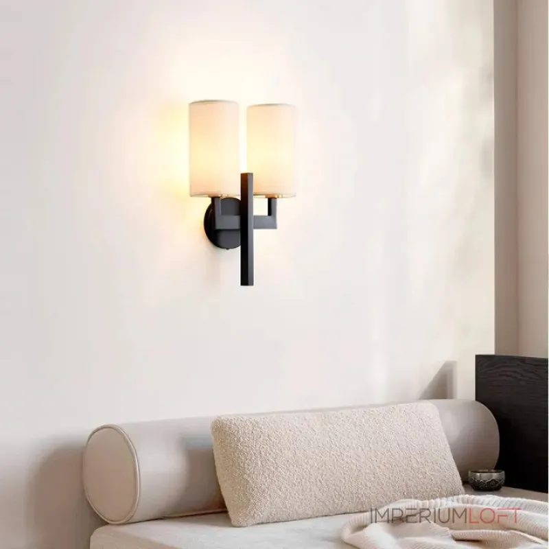 Настенный светильник с двумя цилиндрическими текстильными абажурами на латунной стойке CONSTANS Black ImperiumLoft