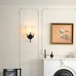 Настенный светильник с двумя цилиндрическими текстильными абажурами на латунной стойке CONSTANS Black ImperiumLoft