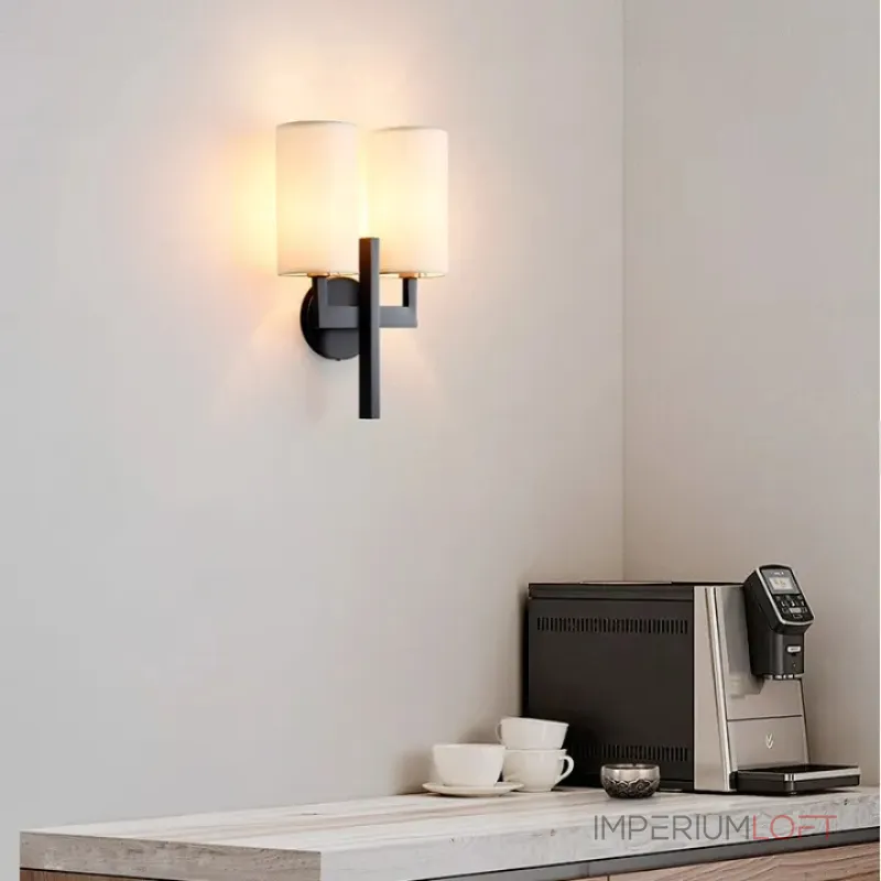 Настенный светильник с двумя цилиндрическими текстильными абажурами на латунной стойке CONSTANS Black ImperiumLoft