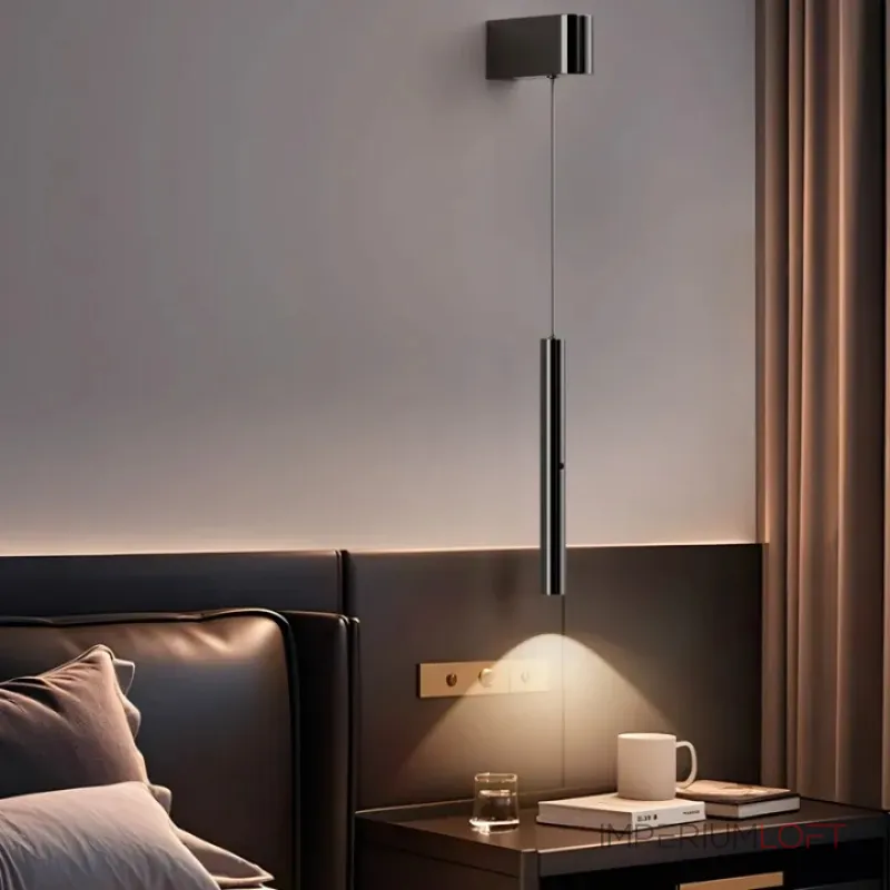 Светодиодный светильник с вытянутым цилиндрическим корпусом на регулируемом подвесе с округленным прямоугольным креплением ELNER Black 3000K ImperiumLoft