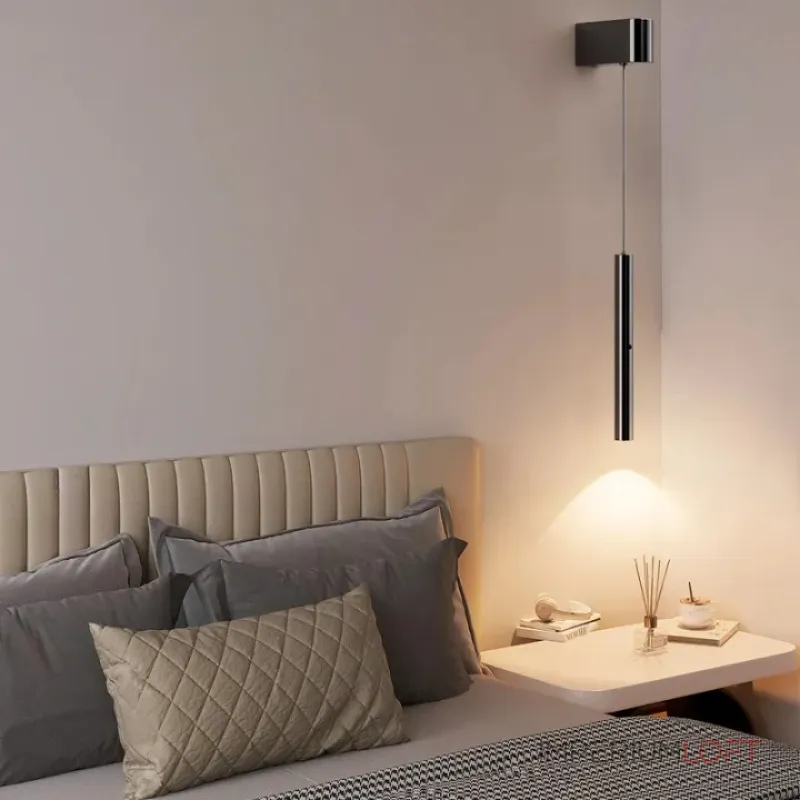 Светодиодный светильник с вытянутым цилиндрическим корпусом на регулируемом подвесе с округленным прямоугольным креплением ELNER Black 3000K ImperiumLoft