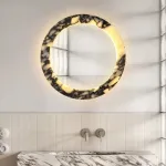 Круглое зеркало с корпусом из натурального фактурного мрамора с фоновой подсветкой ELIAS MIRROR ImperiumLoft