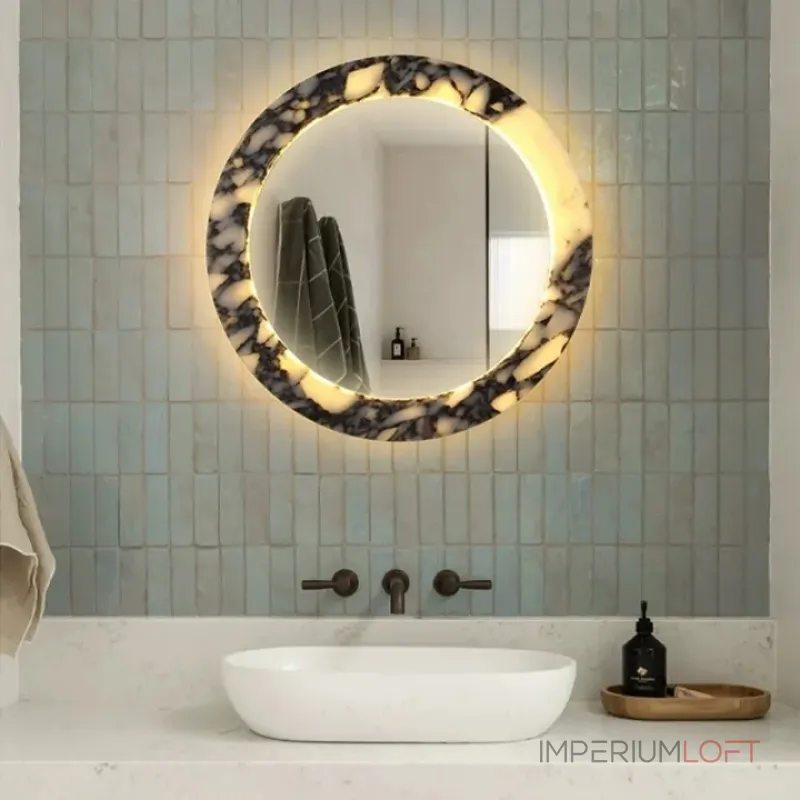 Круглое зеркало с корпусом из натурального фактурного мрамора с фоновой подсветкой ELIAS MIRROR ImperiumLoft Круглое зеркало с корпусом из натурального фактурного мрамора с фоновой подсветкой ELIAS MIRROR ImperiumLoft