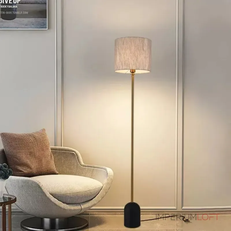 Серия торшеров с основанием из натурального травертина и текстильным плафоном на металлической стойке VALAND Travertin Djut от ImperiumLoft