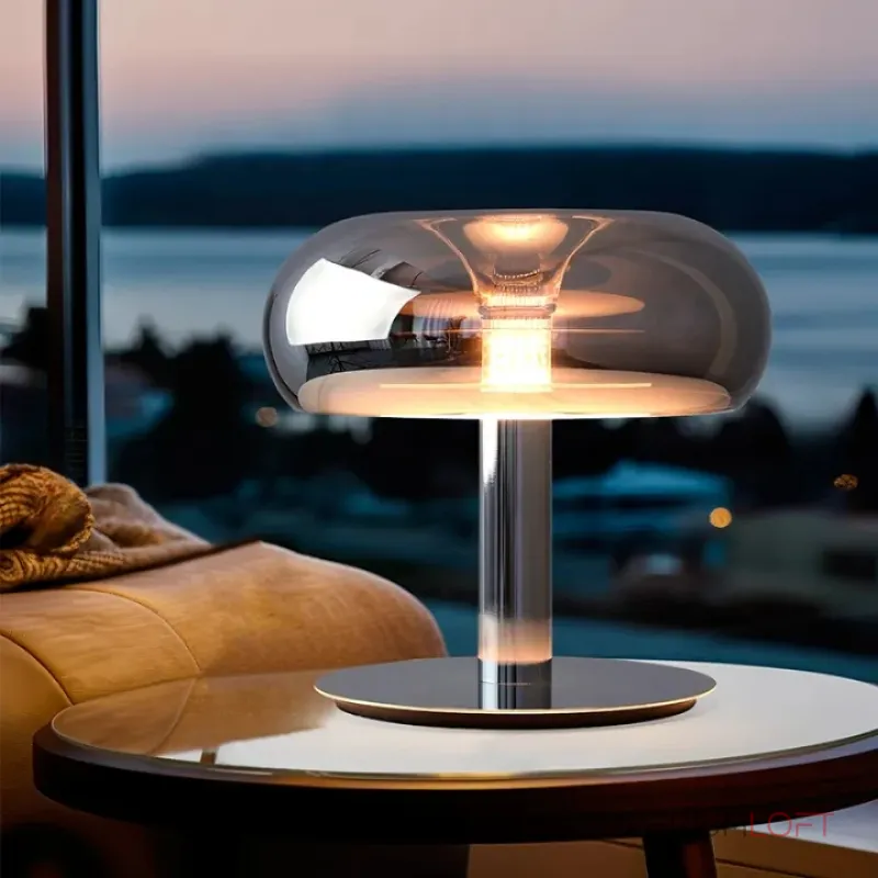 Серия настольных светодиодных ламп со стеклянным тороидальным плафоном на центральной стойке KIDDY Chrome от ImperiumLoft