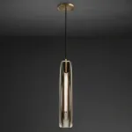 Дизайнерский подвесной светильник с вытянутым цилиндрическим плафоном из ограненного хрусталя ERFURT Brass от ImperiumLoft