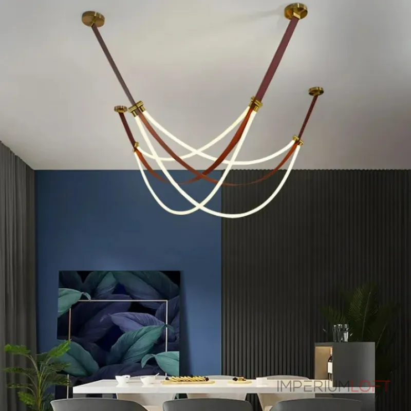 Светильник в виде кожаного ремня с закрепленными на нём двумя гибкими силиконовыми шнурами в текстильной оплетке с LED подсветкой OBERT B P2 3000 4000 6000K от ImperiumLoft