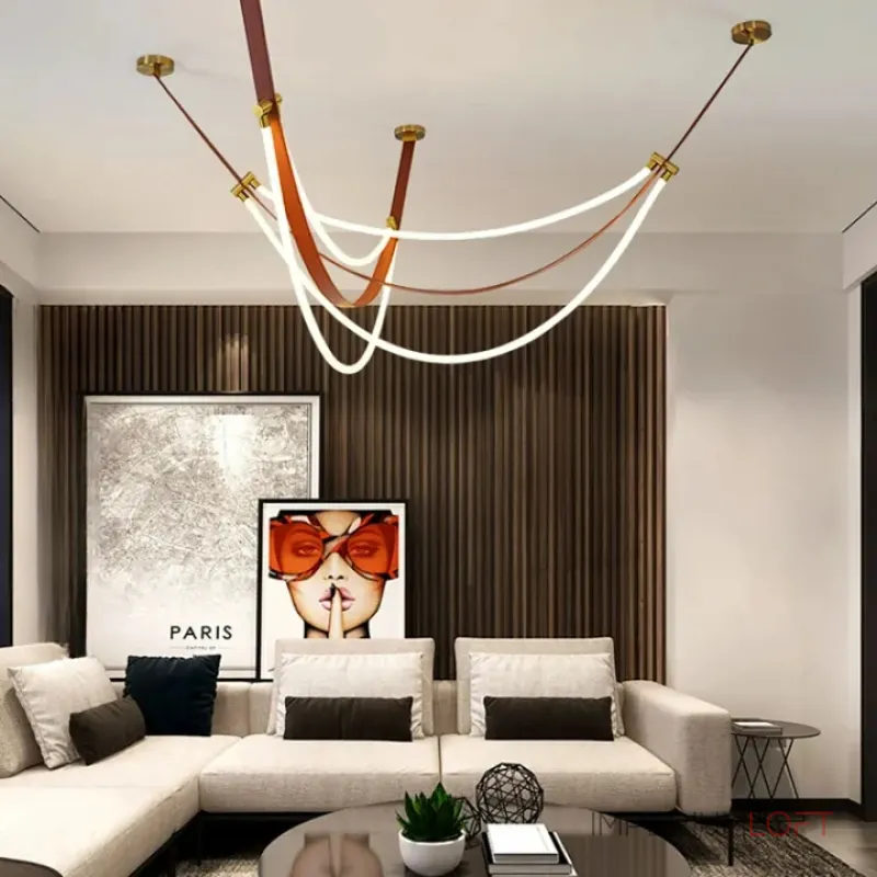 Светильник в виде кожаного ремня с закрепленными на нём двумя гибкими силиконовыми шнурами в текстильной оплетке с LED подсветкой OBERT B P2 3000 4000 6000K от ImperiumLoft