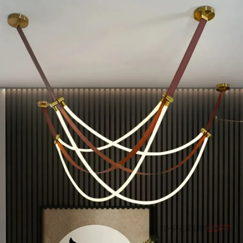 Светильник в виде кожаного ремня с закрепленными на нём двумя гибкими силиконовыми шнурами в текстильной оплетке с LED подсветкой OBERT B P2 3000 4000 6000K от ImperiumLoft