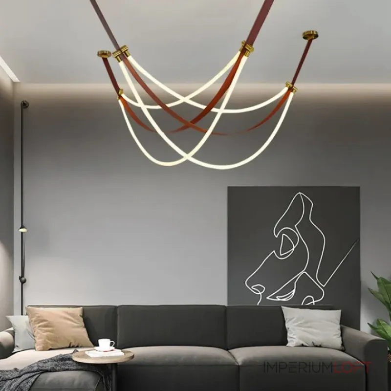 Светильник в виде кожаного ремня с закрепленными на нём двумя гибкими силиконовыми шнурами в текстильной оплетке с LED подсветкой OBERT B P2 3000 4000 6000K от ImperiumLoft