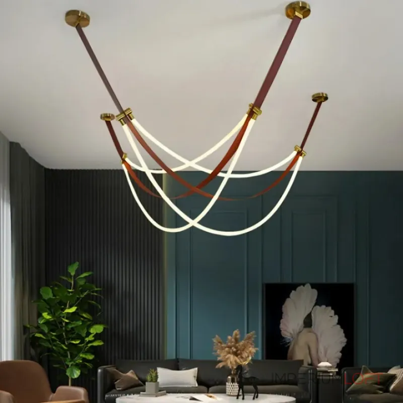 Светильник в виде кожаного ремня с закрепленными на нём двумя гибкими силиконовыми шнурами в текстильной оплетке с LED подсветкой OBERT B P2 3000 4000 6000K от ImperiumLoft