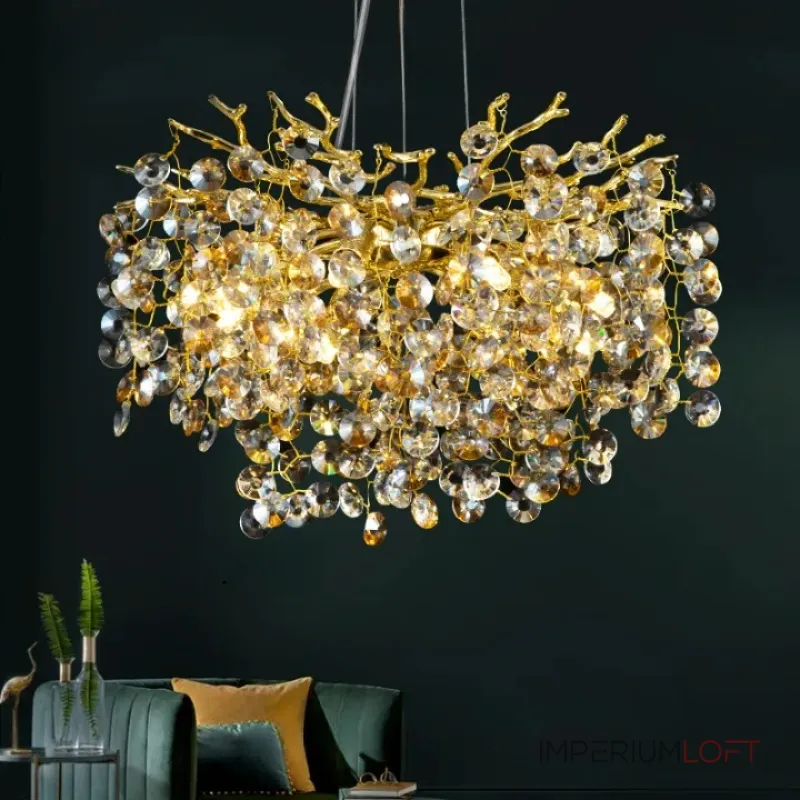 Серия люстр с подвесным декором из прозрачного и тонированного хрусталя на ветвистом каркасе FLAMB L8 от ImperiumLoft