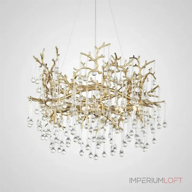 Серия люстр с подвесным декором из стеклянных капель на ветвистом каркасе люстра WATERDROPS L10 Goldот ImperiumLoft