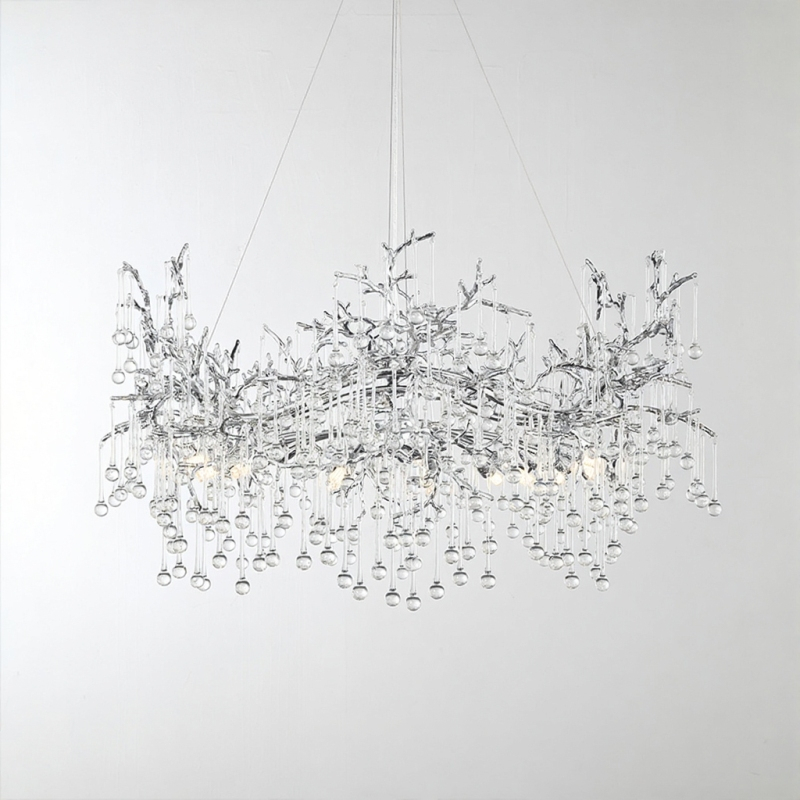 Серия люстр с подвесным декором из стеклянных капель на ветвистом каркасе люстра WATERDROPS L14 Chrome от ImperiumLoft