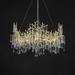 Серия люстр с подвесным декором из стеклянных капель на ветвистом каркасе люстра WATERDROPS L16 Gold от ImperiumLoft