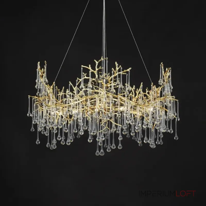 Серия люстр с подвесным декором из стеклянных капель на ветвистом каркасе люстра WATERDROPS L16 Gold от ImperiumLoft