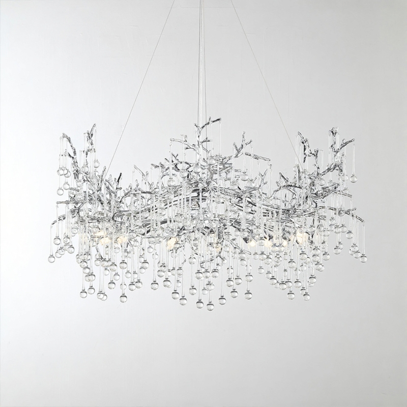 Серия люстр с подвесным декором из стеклянных капель на ветвистом каркасе люстра WATERDROPS L16 Chrome от ImperiumLoft