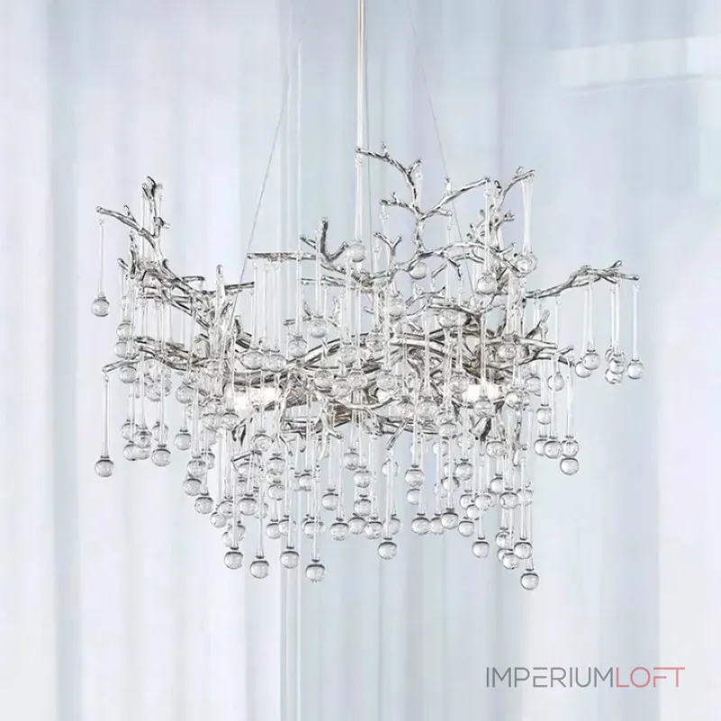 Серия люстр с подвесным декором из стеклянных капель на ветвистом каркасе люстра WATERDROPS L8 Chrome от ImperiumLoft