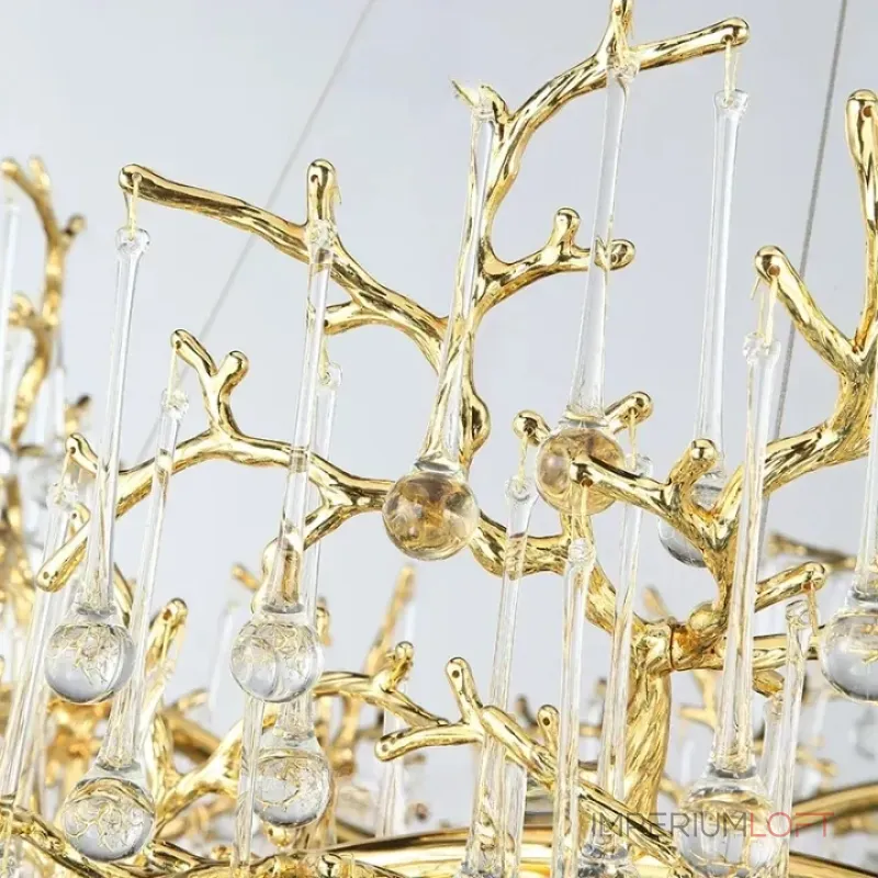 Серия люстр с подвесным декором из стеклянных капель на ветвистом каркасе люстра WATERDROPS L10 Goldот ImperiumLoft