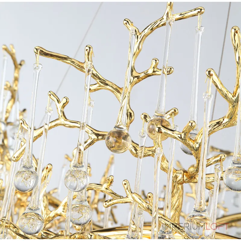 Серия люстр с подвесным декором из стеклянных капель на ветвистом каркасе люстра WATERDROPS L10 Goldот ImperiumLoft