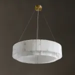 Серия подвесных люстр на кольцевом каркасе с двойным абажуром из мраморных подвесок прямоугольной формы SIRIUS D820 от ImperiumLoft