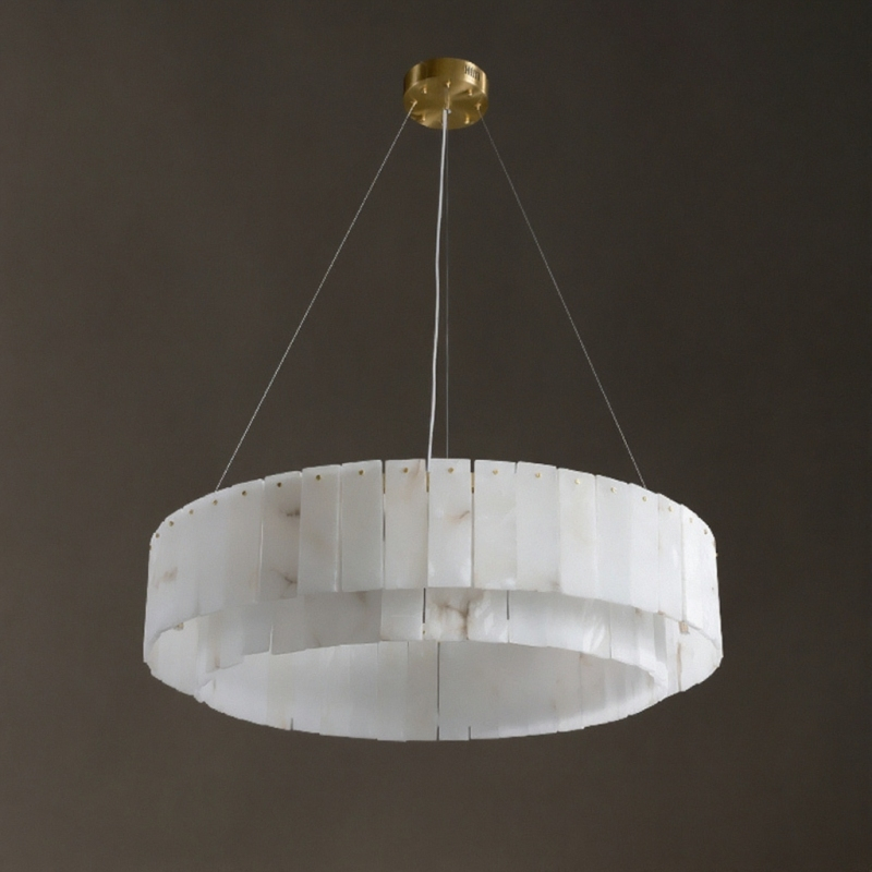 Серия подвесных люстр на кольцевом каркасе с двойным абажуром из мраморных подвесок прямоугольной формы SIRIUS D820 от ImperiumLoft