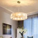 Серия подвесных люстр на кольцевом каркасе с двойным абажуром из мраморных подвесок прямоугольной формы SIRIUS D570 от ImperiumLoft