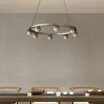 Подвесная светодиодная люстра с шарообразными плафонами из металла и массива дерева на кольцевом каркаса 4000К от ImperiumLoft