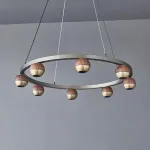 Подвесная светодиодная люстра с шарообразными плафонами из металла и массива дерева на кольцевом каркаса 4000К от ImperiumLoft
