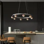 Подвесная светодиодная люстра с шарообразными плафонами из металла и массива дерева на кольцевом каркаса 4000К от ImperiumLoft