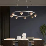 Подвесная светодиодная люстра с шарообразными плафонами из металла и массива дерева на кольцевом каркаса 4000К от ImperiumLoft