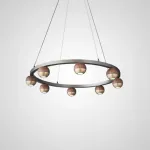 Подвесная светодиодная люстра с шарообразными плафонами из металла и массива дерева на кольцевом каркаса 4000К от ImperiumLoft