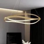 Серия дизайнерских люстр на струнном подвесе с изогнутыми кольцевыми плафонами с внутренней LED-подсветкой DANIELA D80 от ImperiumLoft 