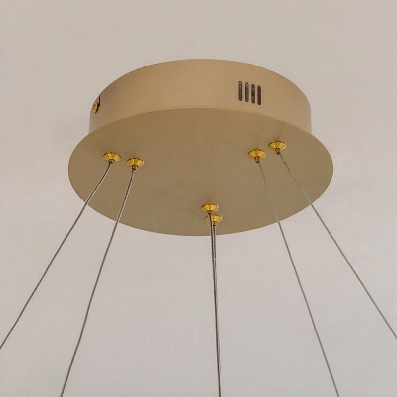 Серия дизайнерских люстр на струнном подвесе с изогнутыми кольцевыми плафонами с внутренней LED-подсветкой DANIELA D80 от ImperiumLoft 