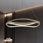 Серия дизайнерских люстр на струнном подвесе с изогнутыми кольцевыми плафонами с внутренней LED-подсветкой DANIELA D80 от ImperiumLoft 