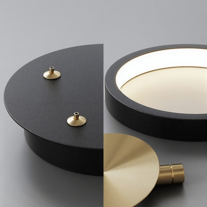 Светодиодная люстра с кольцевидными плафонами с чередующими металлическими дисками на черном кольцевом каркасе BENEDIKTA 3000K от ImperiumLoft