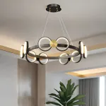 Светодиодная люстра с кольцевидными плафонами с чередующими металлическими дисками на черном кольцевом каркасе BENEDIKTA 3000K от ImperiumLoft