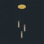 Готовая комбинация подвесных светильников с ограненными цилиндрическими плафонами из прозрачного и дымчатого хрусталя Lum Trio Grey Disk от ImperiumLoft