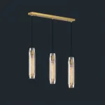 Готовая комбинация подвесных светильников с ограненными цилиндрическими плафонами из прозрачного и дымчатого хрусталя Lum Trio Clear Plank от ImperiumLoft